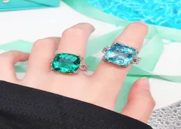 Bröllopsringar 2021 Luxury rostfritt stål Sea Bluegreen Zircon Engagement för kvinnor Silver Färg Kvinnliga smycken Party Gifts7769020