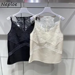 Kobiety z czołgów Neploe Chic Sexy Lace Edge Decoration Camis femme francuska kamizelka vintage Sling 2024 Summer Solid Color Sleveless V-dion