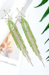 Kolczyki Dangle Godki Long Green Star Tassel Lady Office for Women Wedding Party Dubai Biżuter