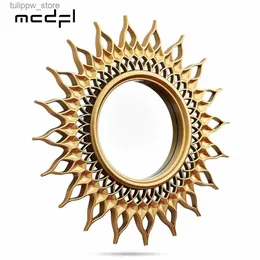 التماثيل الزخرفية التماثيل McDfl Sun Mirror Gold Round Wall Sunburst Mirrors Home Decoration Accessories Vintage Boho Decor