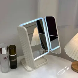 Led Lighted Makeup Mirror Handheld Foldable Dressing Table Mirror Rectangular Manual Espejo Cuerpo Entero Room Decor Aesthetic 240301