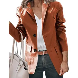 Schicker Damen-Business-Blazer mit Revers, Anzugmantel, normale Länge, Jacke, Büro, Kunstleder, formelle Anlässe 240226