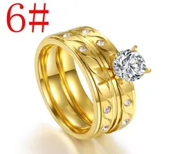 WholeStainless steel ring set with round large zircon titanium steel plated gold man and woman couple ring8388515