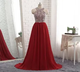 Ruby Bridal 2018 Vestidos de Fiesta Burgundy Chiffon Beaded Top Prom Dress Luxury Aline 저렴한 오프 어깨 무도회 파티 Gown8285670