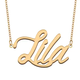 Ciondolo con collane con nome Lila Personalizzato su misura per donne ragazze bambini migliori amiche Regali per la mamma Acciaio inossidabile placcato oro 18 carati