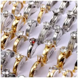 Anel solitário atacado na moda zircon solitaire anéis para mulheres casamento noivado noiva anel de aço inoxidável jóias em bk mix colo dhhz8