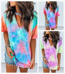 Tiedye Tee Shirts 2020 Womens Summer Vneck Tyedye Shirt New Women Loose Shortsleeved Tshirt Stora storlekar 5xl Ladies Tops9014929