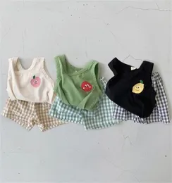 Facejous Summer Toddler erkek kıyafetleri set yumuşak kolsuz yelek üstleri ekose pp şort kız bebek giyim takım elbise 2108046855647