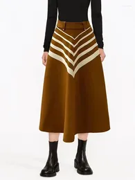 Spódnice retro jesienne przemysł ciężki łączenie wstęgi moda długą spódnicę wysoka talia duża huśtawka dzika temperament Pengpeng A-line
