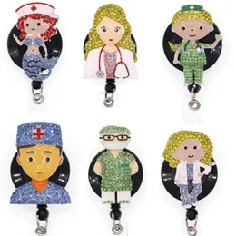 Keychains 10st Lot Scrubs Badge Reel Infällbart för ID med alligator clip1219g