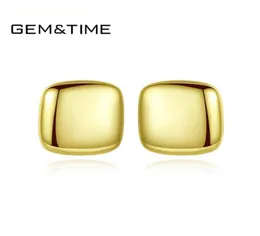 Gemtime Real 925 Sterling Silver Square Studörhängen för kvinnor Guld PLARTED GEOMETRISKA ERRINGS Fina smycken Joyas de Plata8763903