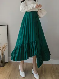 skirt TIGENA Fashionable Irregular Hem Long Skirt Women 2023 New Autumn Korean Patchwork A Line High Waist Pleated Midi Skirt Female