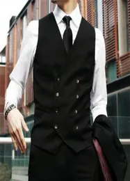 New Groom Vests Black Groomsmens Man Vest Custom Made Size and Color Double Breasted Wedding Prom Dinner Waistcoat8887495
