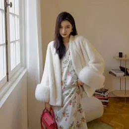Cappotto da donna in visone imitazione Haining, versione coreana, cappotto in pelliccia con scollo a V alla moda e sottile 396426
