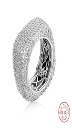 Luxury 925 Sterling Silver Rings for Women Shine Square Pave Full 420PCSシミュレートされたダイヤモンドプラチナカクテルリングジュエリーギフト6240036