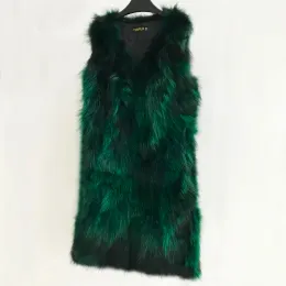 Fur Festival Women Real Fur Coat Long V Neck Sexy Gilet Factory Natural Raccoon Fur Vest Classical Dropshipping Jacket wsr436