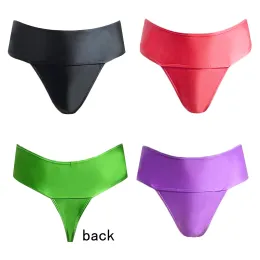 Roupas de banho xckny sedosas tangas lisas Óleo TPANTs de tamanho grande de grandes dimensões Sexy Biquíni sólida Pontuação alta de biquíni sexy calça íntima brilhante