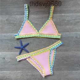 Womens Swimwear Crochet Bikini Women Sexy Knit Patchwork Handmade Neoprene Boho Beachwear Bathing Suit Swimsuit Brazilian Biquini 230417 MP0A