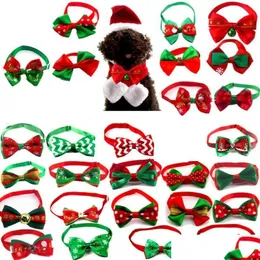 Dog Apparel Christmas Holiday Pet Cat Dog Collar Bow Tie Adjustable Neck Strap Grooming Accessories Product Supplies 60Pc/Lot Drop Del Dhqvg