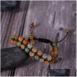 Catena di agata indiana doppio strato braccialetto di perline pietra naturale 6 mm 2 file di pietre preziose bracciali regolabili avvolgere per le donne gioielli di moda Dr Dhhzk