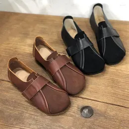 Freizeitschuhe, Vintage-Stil, Rindsleder, braun, für Damen, flach, für ältere Menschen, echtes Leder, bequem und gesund