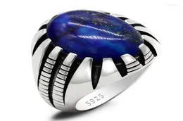 クラスターリングLapis Lazuli Stone Ring for Men 925 Sterling Silver Punk with Natural Blue Gem Vintage Turkish Handmade Lucky Jewelr5231602