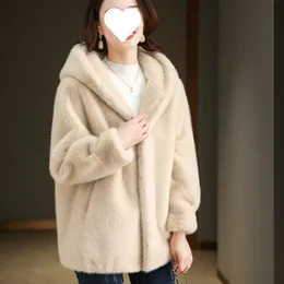 2023 Haining Winter Women's New Environmental Friendly Fur Hooded Fury Mink Medium Length Coat 841424