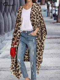 Блузка Модные женские блузки 2023 Лето Celmia Кимоно Длинный кардиган Рубашка Элегантный длинный рукав с леопардовым принтом Blusas Пляжные топы