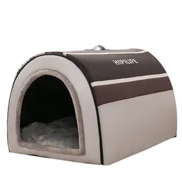 冬のペット猫ベッド折りたたむ犬小屋ヴィラスリープ犬小屋の取り外し可能な巣温かい囲まれた洞窟ソファ供給Y240220