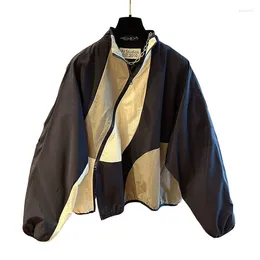 Kvinnorjackor Vintage Patchwork Jacket Coat Casual Dragkippor Baseball Kvinnlig långärmad koreanska recensioner många kläder