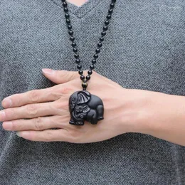 Pendant Necklaces Mother And Child Elephant Full Bead Necklace Obsidian Jewellery