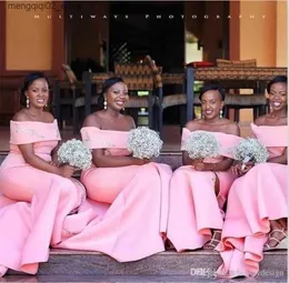 Urban Sexy Dresses 2022 Nigerian African Arabic Pink Mermaid Bridesmaid Off Axel Floor Length Maid of Honor Gowns Split Evening Plus Size B0324 BM1613 Q240307