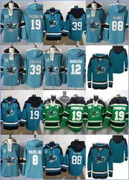 San Jose''Sharks'Hoodie 39 Couture 88 Burns 19 Thornton 8 Pavelski 12 Marleau Custom Hockey Jerseys Men Men Youth