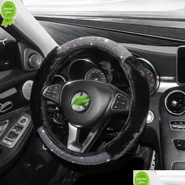 Innendekorationen Neues Luxus-Strass-Auto-Lenkrad Er P Grip Winter Warm Bling Zubehör Interieur für Mädchen Drop Lieferung Dh3Si