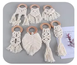 Baby Organic Macrame Teether Crochet Wood Ring Rattle Sensory Toing Toy Spädbarn Rum Dekoration Diy Crafts Pendant Kön Neutra7797992