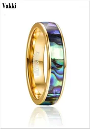 Anéis de casamento VAKKI 8mm Men039s Bohemia Carbide Party Ring Galvanizado Ouro Incrustado Shell Noivado Anel de Aço de Tungstênio13089184