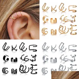 Earrings Designer For Women Clip-On Screw Back 12 Pcs/Lot Punk Simple Clip On Earring Set Screw Back No Piercing Ear Cuff Fashion Female Par Dhgxc