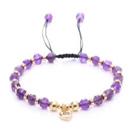 Charm Bracelets Faceted Stone Beads Bracelet Gemstone Crystal Bracelets Adjustable Amethyst Jewelry For Women Girl Drop Delivery Jewe Dhgvn