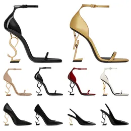 Luxury Brand Womens Dress Shoes Slingbacks Designer High Heels Patent Leather Gold Tone Stiletto Black Nuede Red Woman Lady Fashion Sandals Wedding Office Pumps