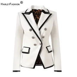 Blazers Unique Fall Winter Black Contrast Color White PU Leather Patchwork Jackets Leopard Printing Linging Luxuy Fashion Women Blazers