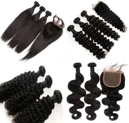 Tessuto brasiliano per capelli Acquista 3 pezzi di capelli Ottieni una chiusura in pizzo Estensione dei capelli umani mongoli peruviani indiani malesi non trasformati9838127