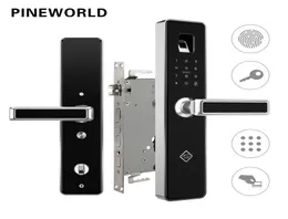 PINEWORLD Biometric Fingerprint Smart LockHandle Electronic Door LockFingerprintRFIDKey Touch Screen Digital Password Lock 2019091251