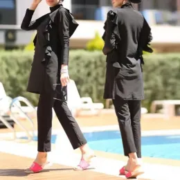 Mayo Yaz Siyah Tam Kapak Plajı Banyo Müslüman İslami Flouce fırfırlı mayo kadınlar yüzme kostümleri için burkinis
