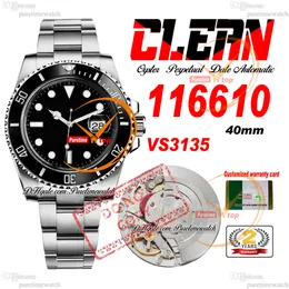 40mm 11661 VS3135 Automatic Mens Watch Clean CF V5 Ceramic Bezel Black Dial 904L Stainless Steel Bracelet Super Edition Same Series Card Puretimewatch Reloj Hombre