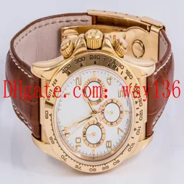 Luxury Men's Casual Watch 16518 40mm 18K Yellow Gold White Arabic Dial Leather Strap No Chronograph Asia 2813 Movement Automa292f