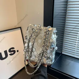 Instagram Super Hot Network Celebrity Live Bag Fashion Bag 2023 Summer Korean version bucket bag glitter chain small bag