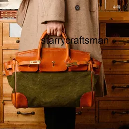 Handtasche aus echtem Leder, L36, handgehalten, Diagonal-Straddle-Schultertasche, handgefertigt, pflanzlich gegerbtes Rindsleder, gespleißt, farbiges Canvas, Pendler, 30 Stück