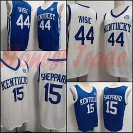 Kentucky 44 Zvonimir Ivisic Blau 15 Reed Sheppard College-Basketballtrikots Weißes genähtes Herrentrikot
