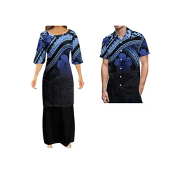 Vestidos de festa Polinésio Tribal Floral Tatuagem Impresso Maxi Vestido Personalizado Samoa Puletasi Conjunto de 2 peças Conjuntos de roupas Mens Camisas