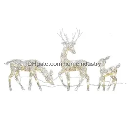 Bahçe Dekorasyonları Işıklı Noel Ren Geyik Dekorasyonu Açık Durum Elk Süsleme Işık Handmake Demir Sanat Parti için 231216 DHA2Y